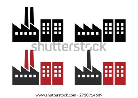 Factory Building Icon Set Industrial Manufacturing Silhouette Vector Collection