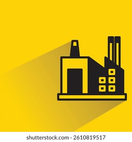factory building icon with shadow on yellow background