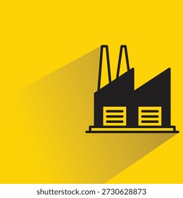 factory building icon with shadow on yellow background