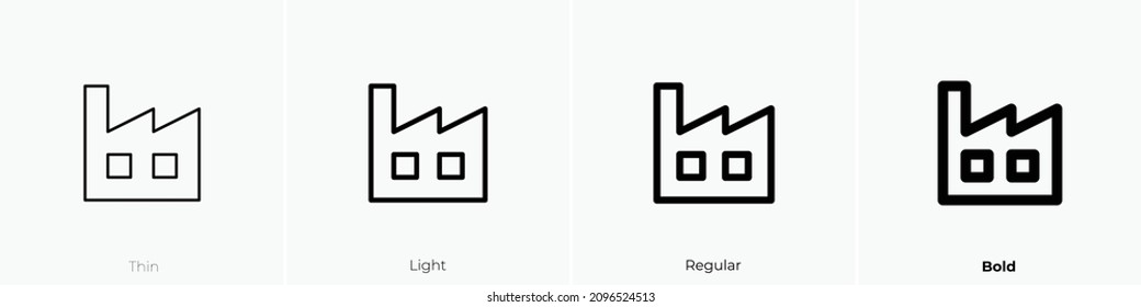 factory building icon. Thin, Light Regular And Bold style design isolated on white background