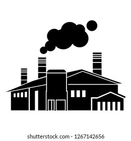factory building icon vector, black and white symbol of industrial illustration