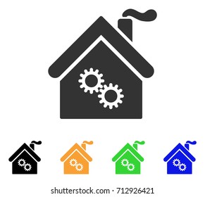 Factory Building icon. Vector illustration style is a flat iconic factory building symbol with black, grey, green, blue, yellow color variants. Designed for web and software interfaces.