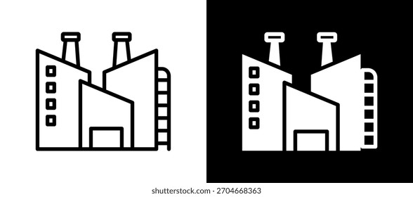 Factory Building Icon whiteblack Vector Illustration