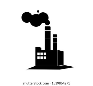 FACTORY BUILDING ICONS, an illustration of a factory with a chimney that emits thick smoke. this is one of the causes of air pollution on earth.
