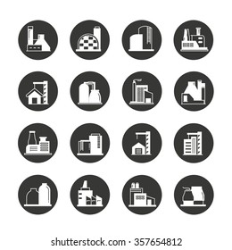 factory building icons, industrial construction icons