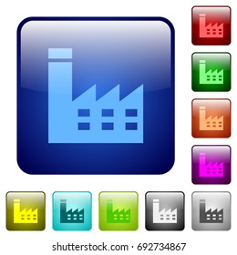 Factory building icons in rounded square color glossy button set