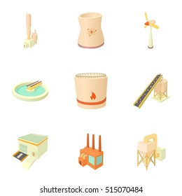 Factory building icons set. Cartoon illustration of 9 factory building vector icons for web