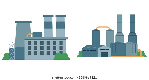 factory Building illustration, vector elements set, and collection for city and industry illustration, isolated on a white background. vector illustration