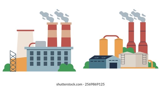 factory Building illustration, vector elements set, and collection for city and industry illustration, isolated on a white background. vector illustration