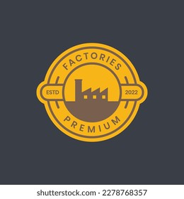 factory building industry with chimney smoke circle badge logo design vector