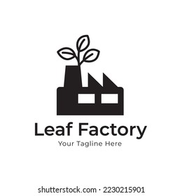 industria de construcción de fábricas con diseño de iconos vectores con logotipo de naturaleza de plantas verdes de hoja