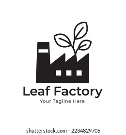 industria de construcción de fábricas con diseño de iconos vectores con logotipo de naturaleza de plantas verdes de hoja
