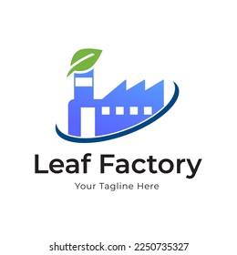 industria de construcción de fábricas con diseño de iconos vectores con logotipo de naturaleza de plantas verdes de hoja