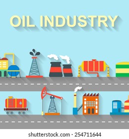 Factory building industry and technology concept with manufactory and industrial icons vector illustration