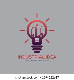 factory building inside bulb, Industrial logo template design, Factory, industrial production, building label