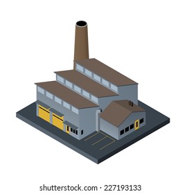 Factory building in isometric projection on white background