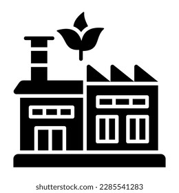 Factory building with leaves depicting vector of green factory, eco friendly factor