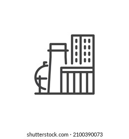 Factory building line icon. linear style sign for mobile concept and web design. Industrial building outline vector icon. Symbol, logo illustration. Vector graphics