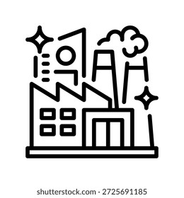 Fabrik-Baulinie Symbol, Umrisssymbol für Fertigungsanlage, Industrieproduktion, Unternehmen, Städtische Architektur und Bauprojekt. Vektorsymbol.