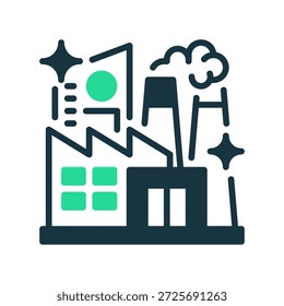 Fabrik-Baulinie Symbol, Umrisssymbol für Fertigungsanlage, Industrieproduktion, Unternehmen, Städtische Architektur und Bauprojekt. Vektorsymbol.