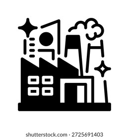 Fabrik-Baulinie Symbol, Umrisssymbol für Fertigungsanlage, Industrieproduktion, Unternehmen, Städtische Architektur und Bauprojekt. Vektorsymbol.