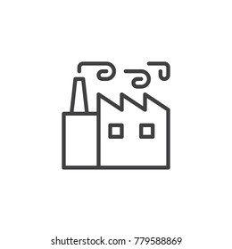 Factory Building Line Icon, Outline Vector Sign, Linear Style Pictogram Isolated On White. Symbol, Logo Illustration. Editable Stroke