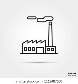Factory building line icon vector. Industry and pollution symbol.