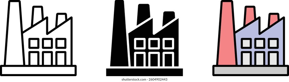 Factory building lined, isolated and colored style icon. Factory, industry, building symbol. Vector illustration
