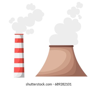 Factory Building Nature Pollution Plant Pipe Waste Banner Flat Vector Illustration Web site page and mobile app design vector illustration.