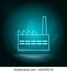 Factory building neon. Blue neon, Building vector icon. Vector background.