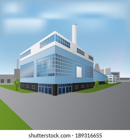 factory building with offices and production facilities in perspective