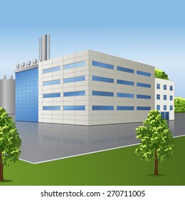 factory building with offices and production facilities in perspective