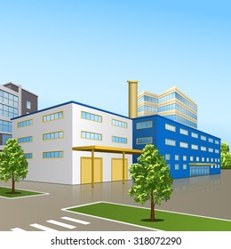 factory building with offices and production facilities in perspective