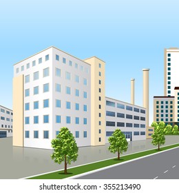 factory building with offices and production facilities in perspective