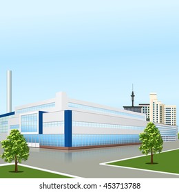 factory building with offices and production facilities in perspective