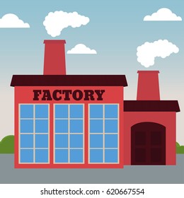 Factory building on the background of sky and clouds