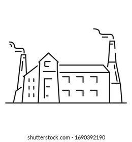Factory building outline icon. Industrial  architecture. Factory with pipes vector isolated on white background.Building facade.