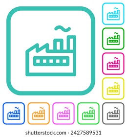 Factory building outline vivid colored flat icons in curved borders on white background