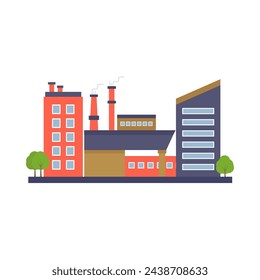 Edificio de fábrica, electricidad de energía, industria de edificios de manufactura icono plano aislado ilustración vectorial