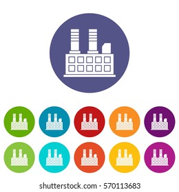 Factory building set icons in different colors isolated on white background