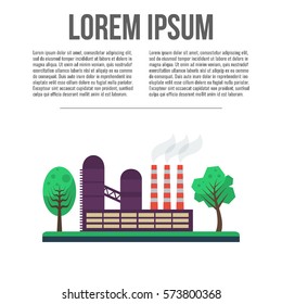 Factory building sign icon with trees. Vector illustration. Flat design. 