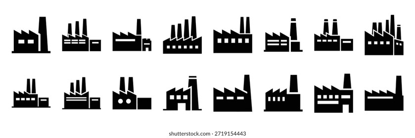 Fabrikgebäude Silhouette Icon Set