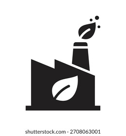 Edificio de la fábrica con el concepto de diseño del icono del humo y de la hoja que simboliza el impacto ambiental de la industria verde