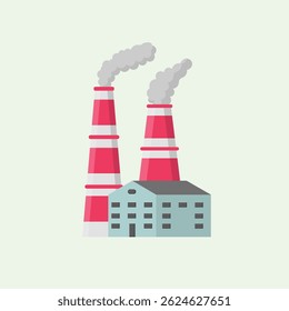 Factory building with smoke tower and industrial pipe equipment for petrochemical refinery icon set isolated on white background including oil gas energy power and pollution concept

