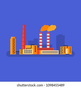 Factory building and smokestack pipe. Business concept. Vector Illustration.