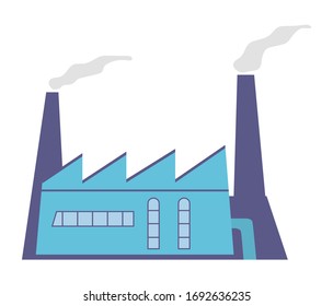 Construcción de fábrica con chimeneas humeantes.Ilustración plana vectorial.