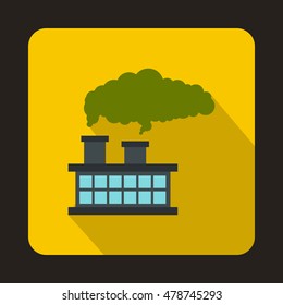 Factory building with smoking pipes icon in flat style on a yellow background vector illustration