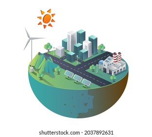 
Factory building with solar panels in isometric illustration