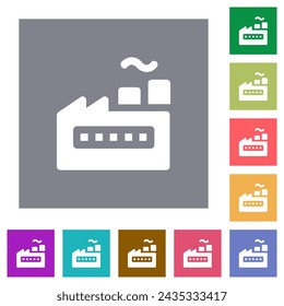 Factory building solid flat icons on simple color square backgrounds