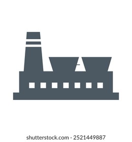Factory building with a tall chimney. Industry and manufacturing flat design illustration. Ideal for industrial, production, and business themes.